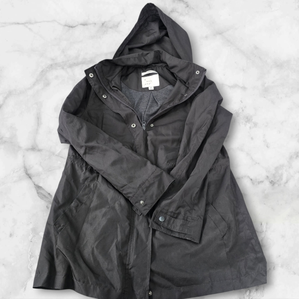 A new day Women's Black Water-Resistant Hooded Utility Jacket Light (Size:Med)